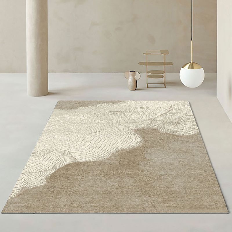 Modern Line Rug Light Brown Polyester Rug Stain Resistant Rug for Home Decor