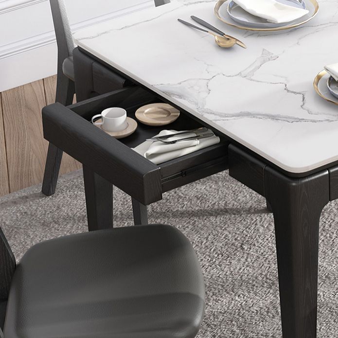 Modern White & Black Sintered Stone Dining Set Rectangle Shape Standard Dining Set for Kitchen