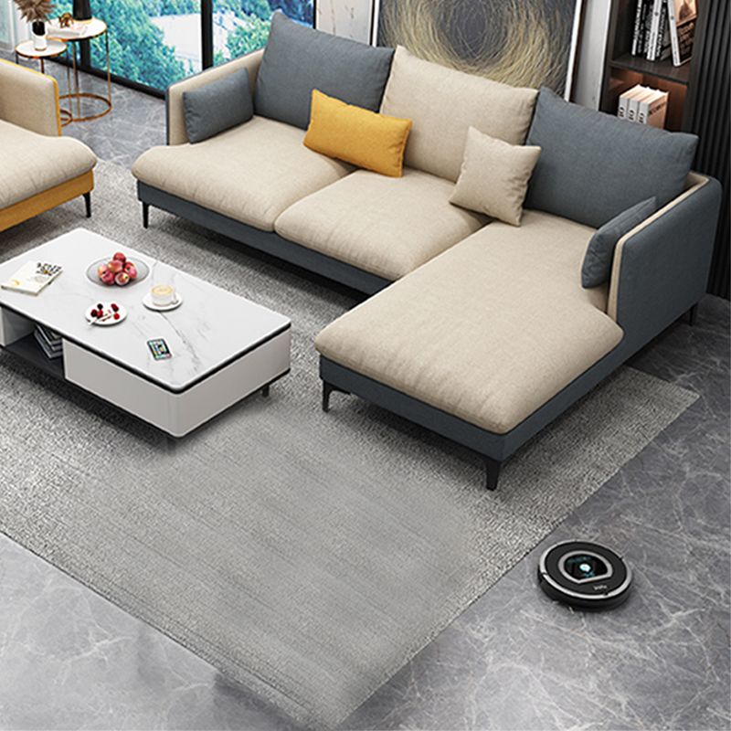 Light-Grey Waterproof Faux Leather Sofa Slipcovered Sectional with Recessed Arms