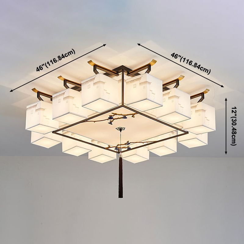 4 Taille Optionnel Fixtures légères Asia Style Fabric Flush Light for Living Room Dinning Room