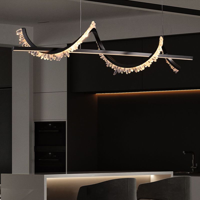 Minimalism Hanging Light Spiral LED Island Light Fixture with Crystal for Dining Room