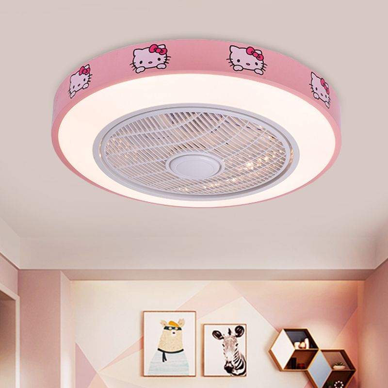 19.5 "de ancho acrílico Circular semi flanpletería Lámpara de ventilador de techo colgante de niños LED LED en blanco/azul/rosa