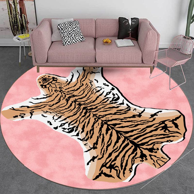 Creative Animal Print Rug Multi-Color Round Carpet Polyester Stain Resistant Area Carpet for Living Room