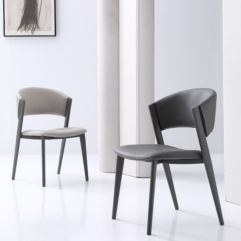 Contemporary Gray Dining Accent Chair Faux Leather Dining Side Chair