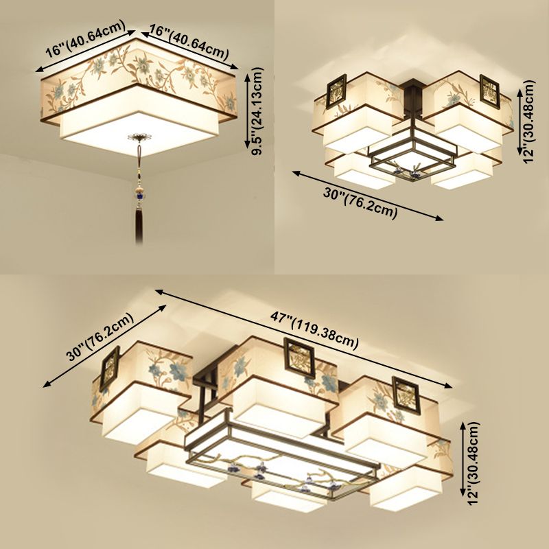 3/5/7 Heads Flush Lamp Chinese Style Fabric Flush Ceiling Light for Living Room Dinning Room