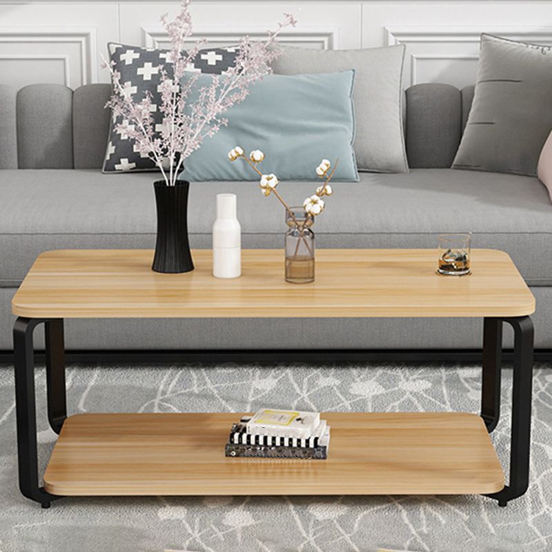 Modern Metal 4 Legs Cocktail Table with Shelf Rectangle Coffee Table