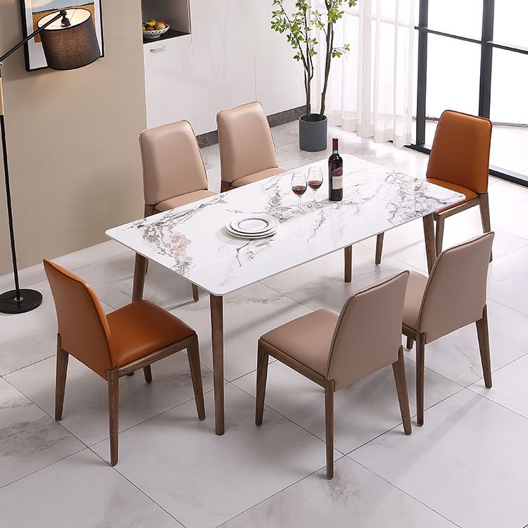 Modern Sintered Stone Dining Table Rectangular Dining Table with Four-leg Solid Wood Base