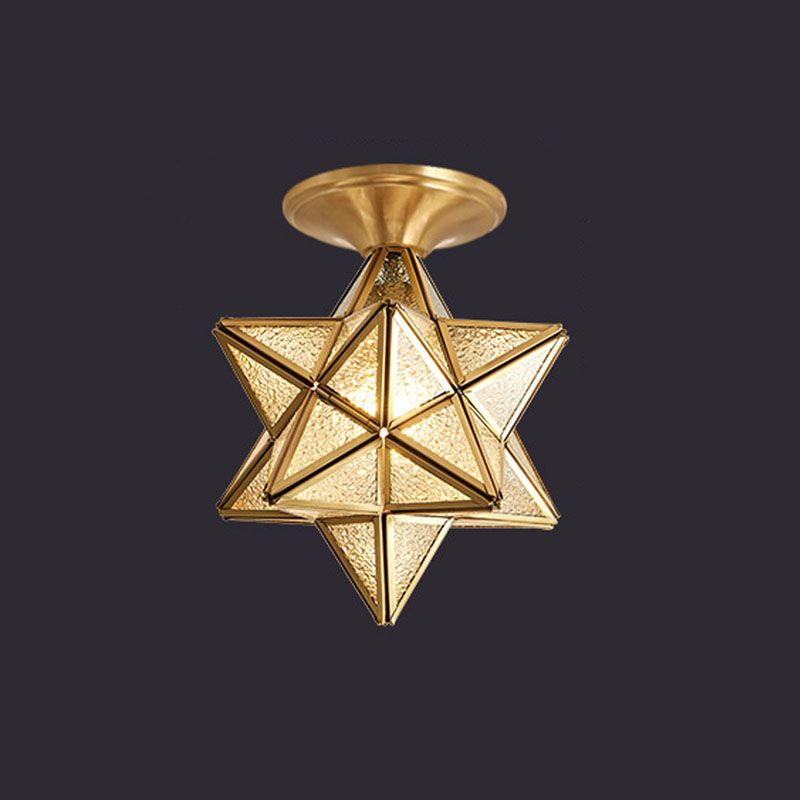 Lámpara de techo de latón y vidrio estilo colonial vintage, lámpara de techo con forma de estrella de cobre para pasillo