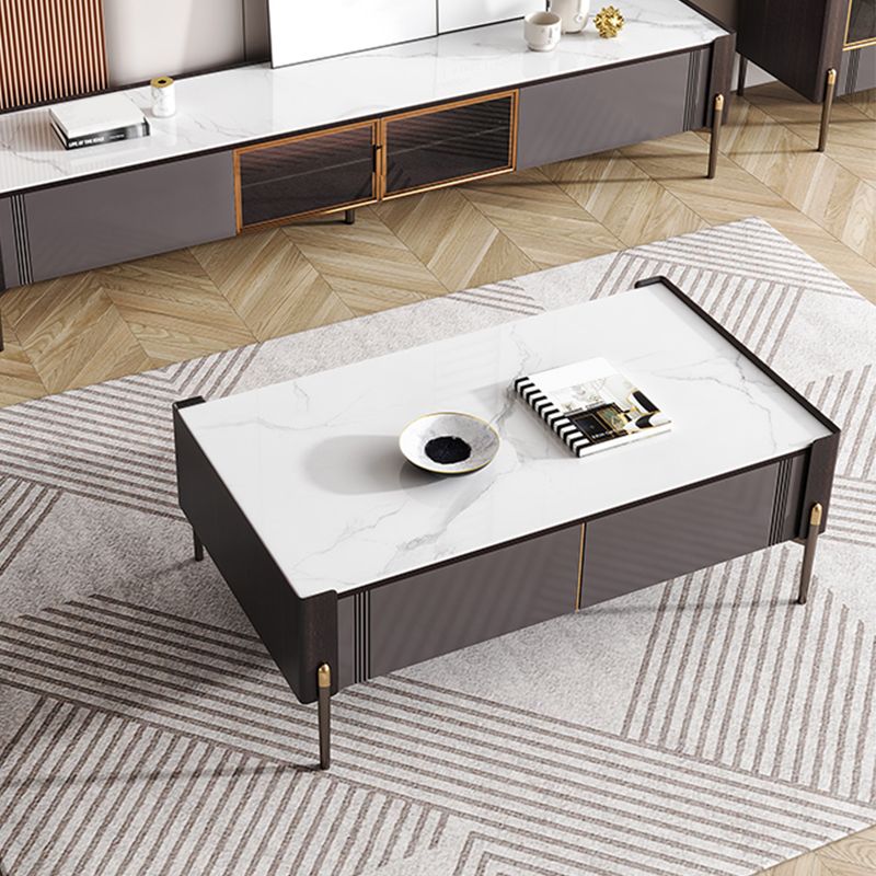 28" Wide Contemporary Cocktail Table White 4 Legs Stone Coffee Table