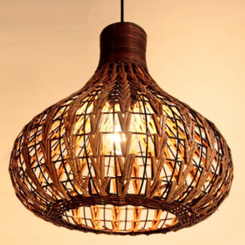 1 Light Bulb Hanging Lights Asia Cane Ceiling Fixture with Hanging Cord for Restaurant