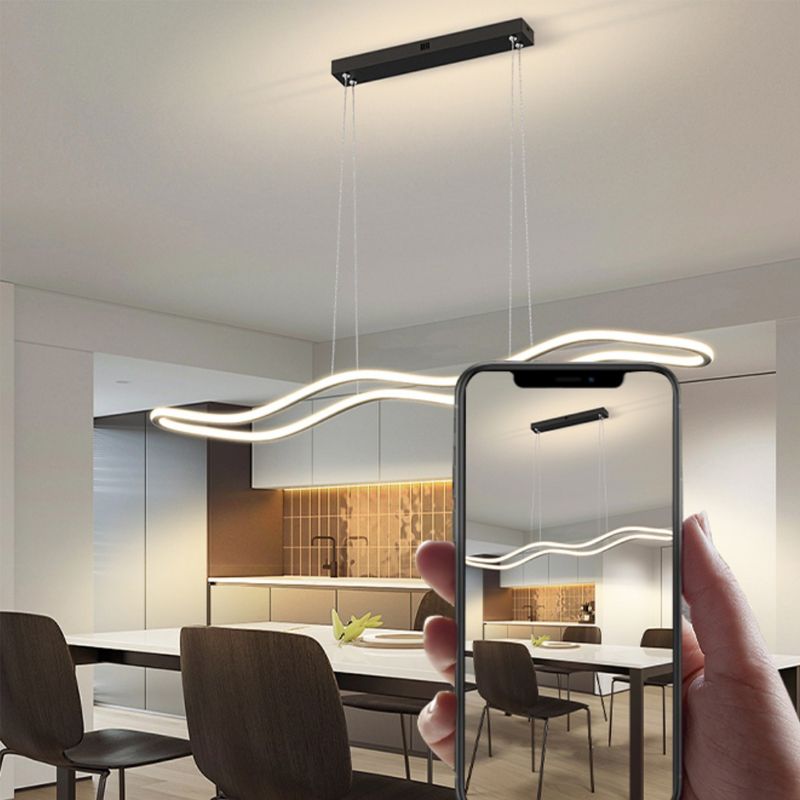 Modern Creative Style Hanging Lamp Linear Metal Island Light Fixture for Kitchen