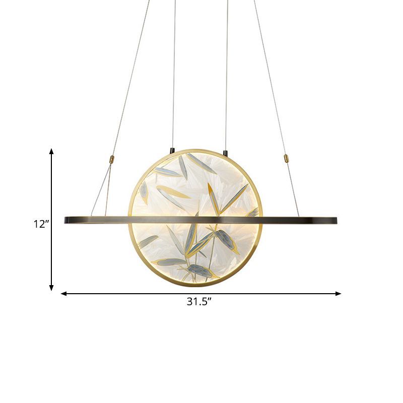 LED Chandelier Light Fixture Traditional Style Oval Frosted Glass Suspension Lamp in Gold