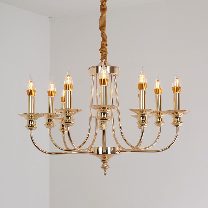 Candle Metal Chandelier Lighting Classic 10 Lights Dining Room Pendant Lighting in Gold