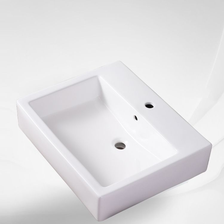 Bathroom Sink White Rectangle Overflow Ceramic One Hole Sink with Faucet