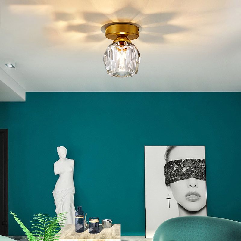 Crystal Round Ceiling Flush Mount Light Simplicity Style Ceiling Mounted Light in Gold