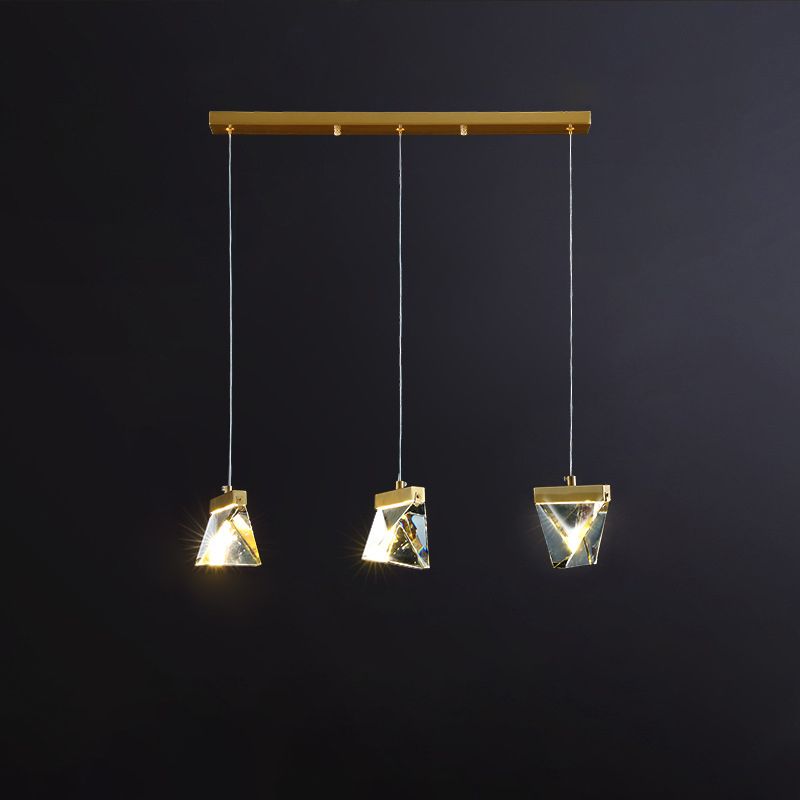 Polyhedron Dinning Hall Hanging Pendant Modern Bevel Cut Crystal LED Clear Ceiling Lamp