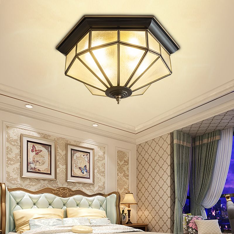 Living Room Colonial Style Ceiling Light Metal Glass Multi Head Overhead Lighting Fixture