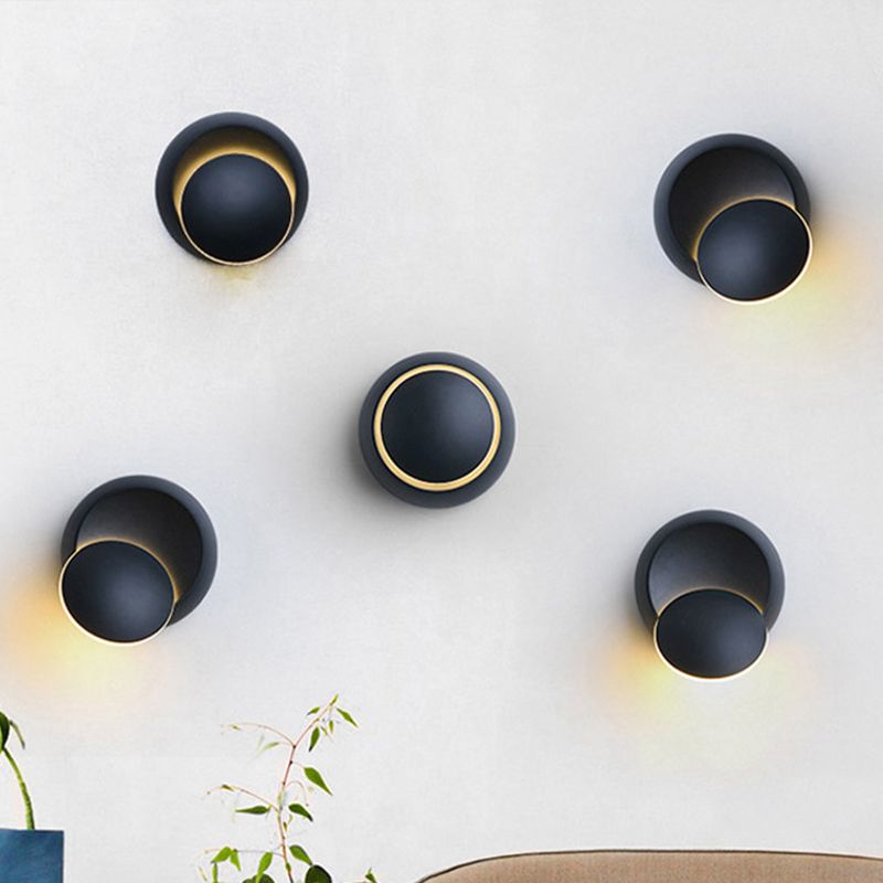 Black/White Finish Rounded Wall Lamp Simple Style LED Aluminum Sconce Lighting for Stairway