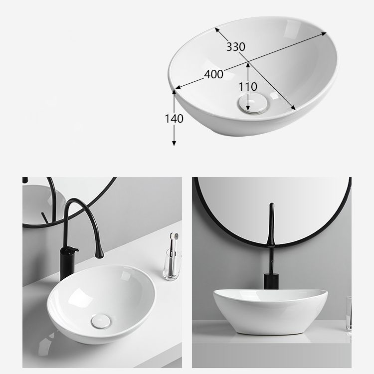 Modern Vessel Lavatory Sink Porcelain Oval with Faucet and Drain Assembly Vessel Sink