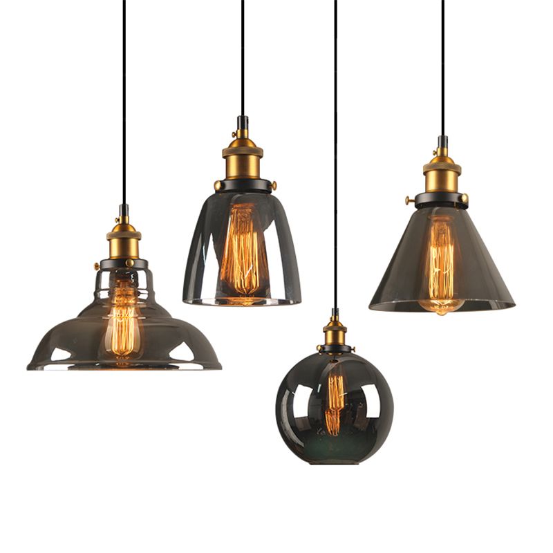 1 Light Pendant Light Vintage Industrial Minimalist Glass Shade Dining Room Hanging Lamp
