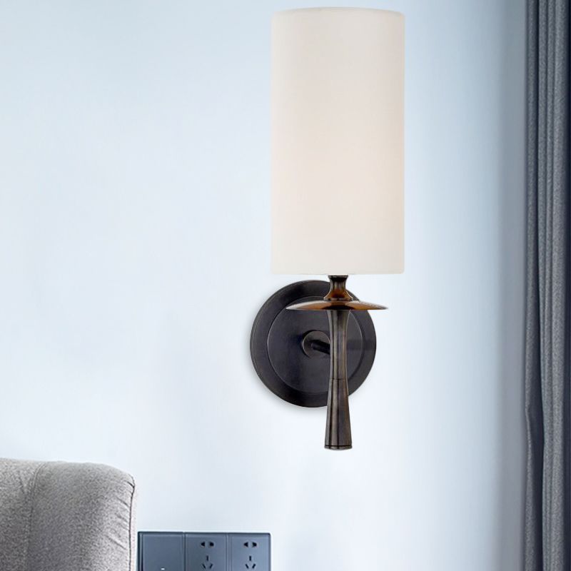 Modern 1 Head Wall Lighting Black Cylindrical Sconce Light Fixture with White Glass Shade