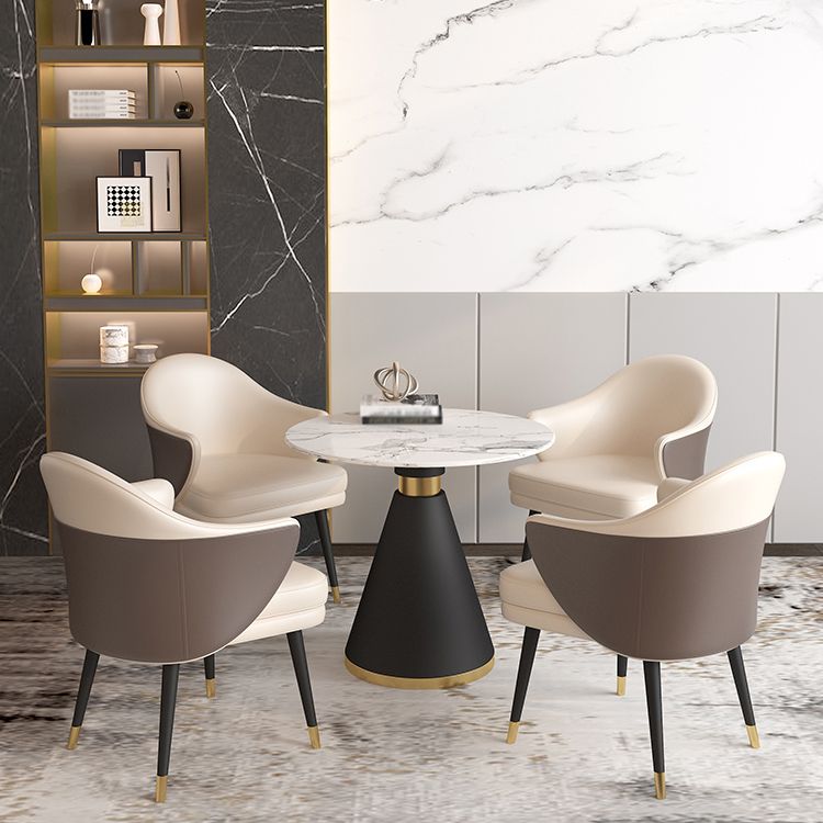 Metal Modern Round Dining Table Sintered Stone Top Table for Dining Room