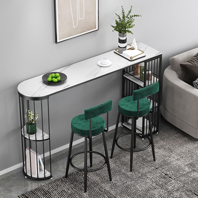 Modern Sintered Stone Bar Table Metal Base Dining Table with Storage Shelves