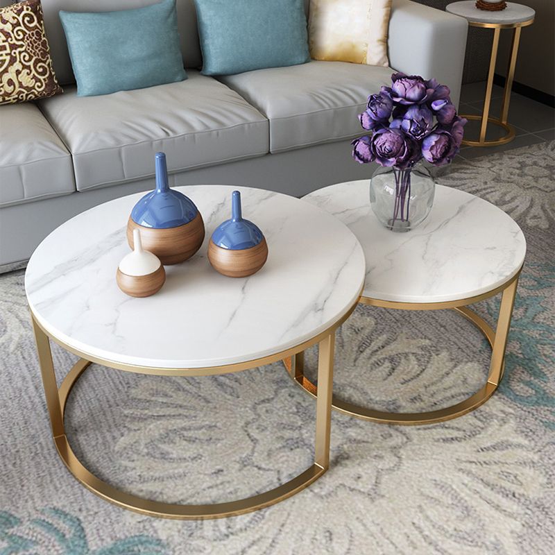 Slate Round Coffee Table Frame 2 Piece Nesting Tables for Living Room