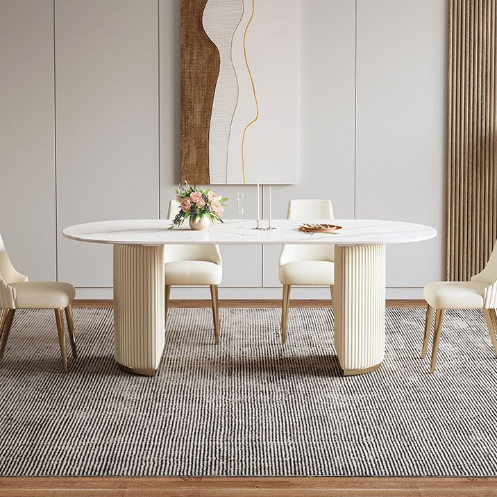 Sintered Stone Top Dining Table Oval Table with Metal Base and Double Pedestal