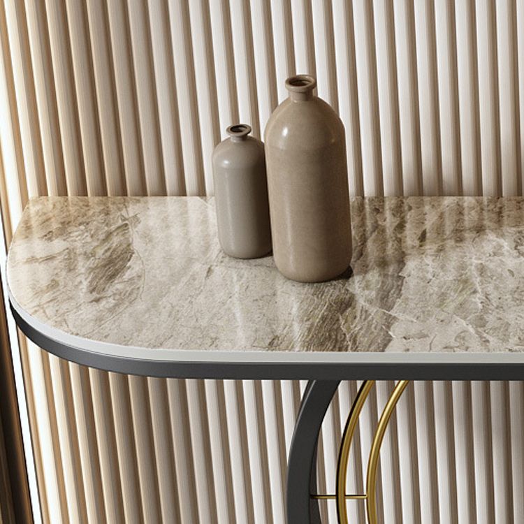 11" Wide Glam Console Table Stone Half Moon Console Accent Table