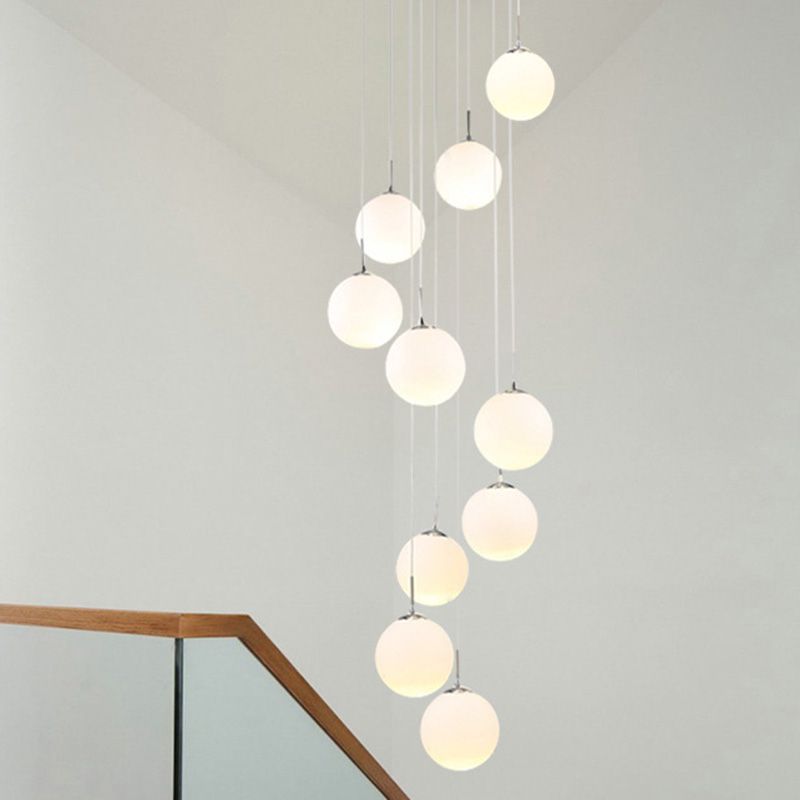 Spiral Stairs 10 Blub Pendant Light Fixture Clear Glass Sphere Nordic Style Multiple Hanging Light