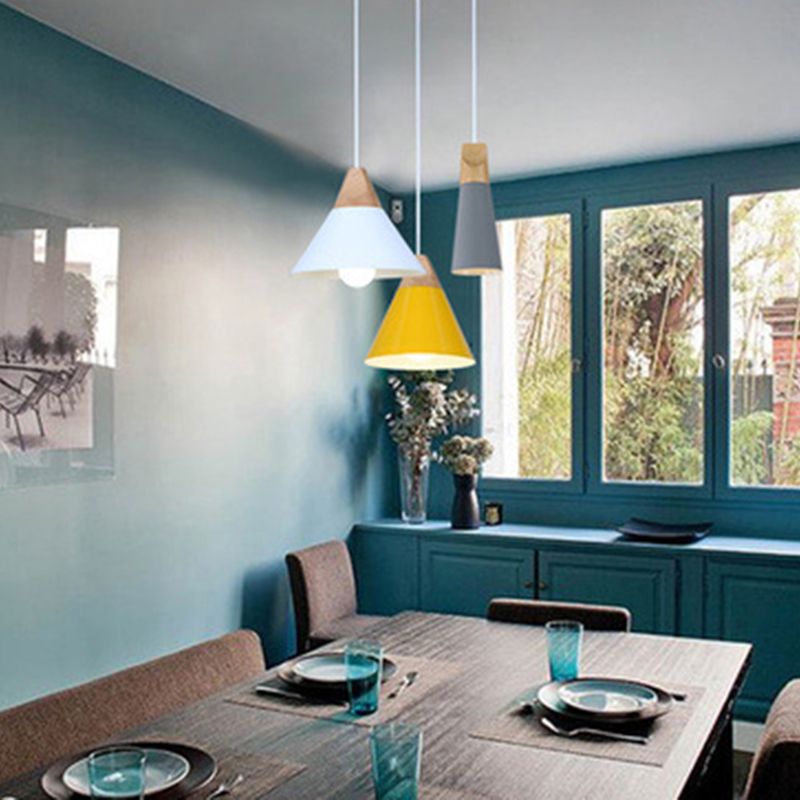 Polished Aluminum Macaroon Style Hanging Lamp 1-light Wooden Simplicity Lighting Fixture with 47" Adjustable Suspension Wire