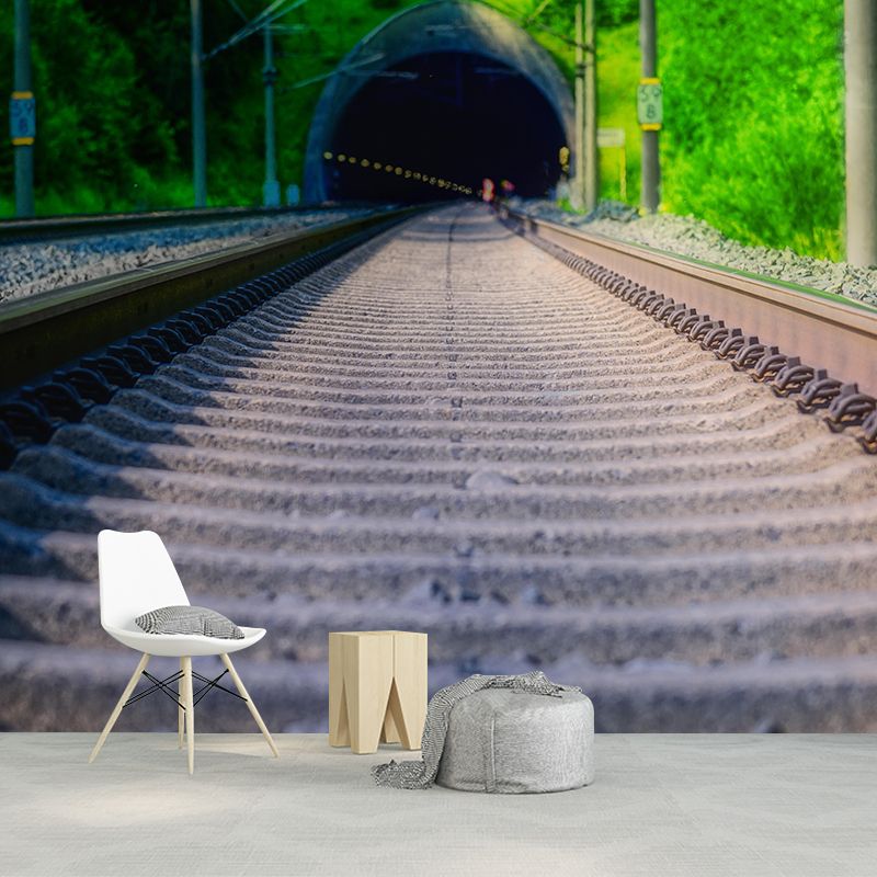 3D Illusion Wall Mural with Tunnel Pattern Contemporary Mildew Resistant Wall Art for Living Room