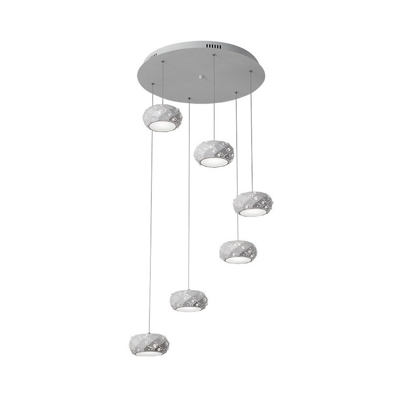 Kit de luz colgante de tambor iluminación de suspensión blanca de metal moderno en luz blanca/cálida con cordones ajustables