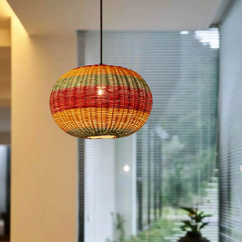 Shaded Ceiling Light Modern Rattan Single Restaurant Hanging Pendant Light in Wood