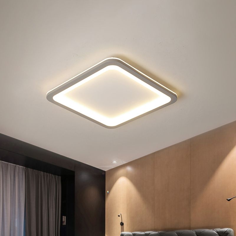Extra Thin Square Bedroom Flush Mount Acrylic 14.5"/19"/23.5" W LED Nordic Flush Ceiling Lamp in Grey, Warm/White Light
