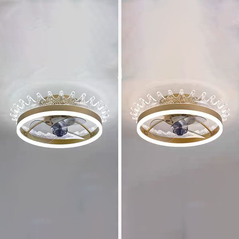 Ventiladores de techo LED de oro acrílico en niños Estilo creativo Luz de techo de hierro forjado para dormitorio