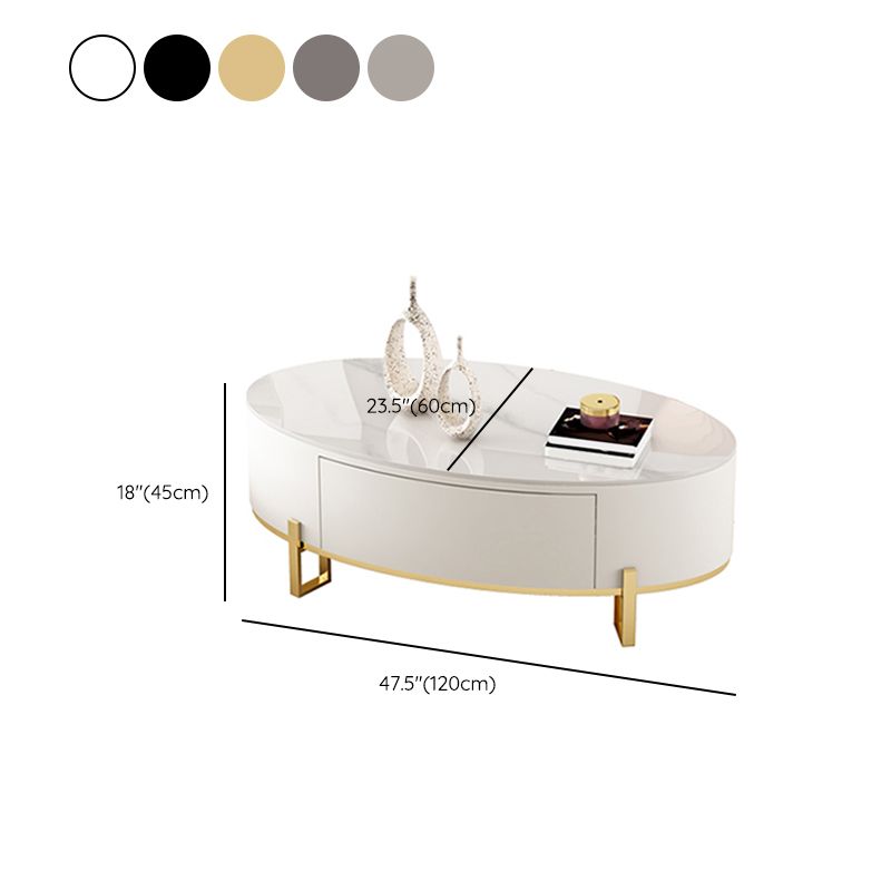 4 Legs Coffee Table Oval Slate Top Cocktail Table with Drawer