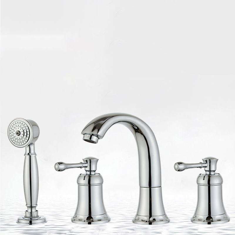 Modern Deck Mounted Lever Handle Bathroom Faucet with Handheld Shower Head