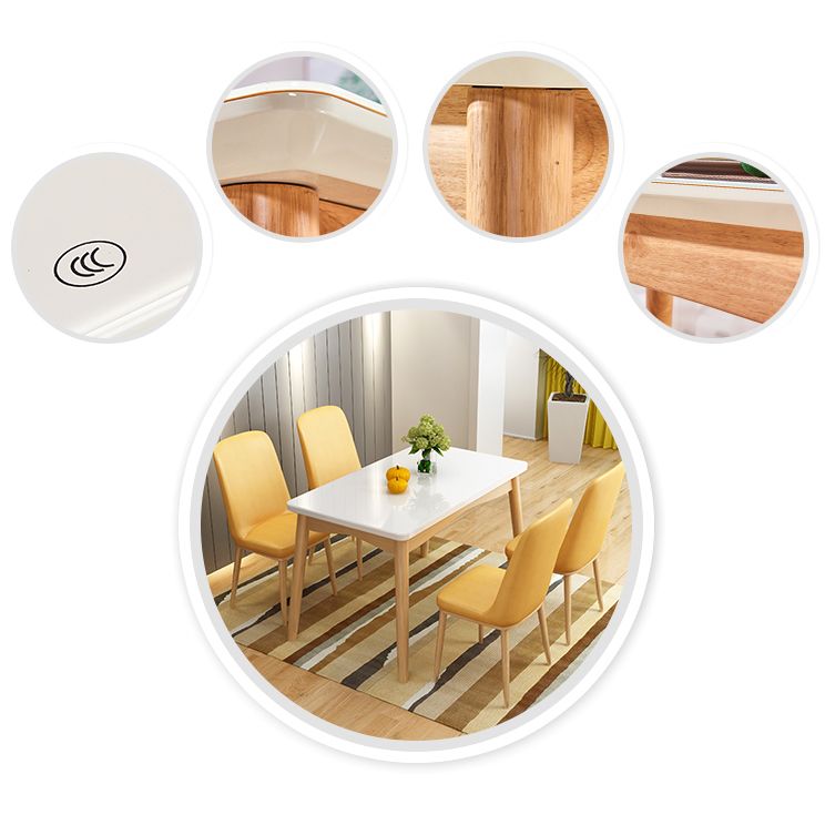 Rubberwood Modern Solid Wood Dining Table 4 Legs Base Table in Wood Color