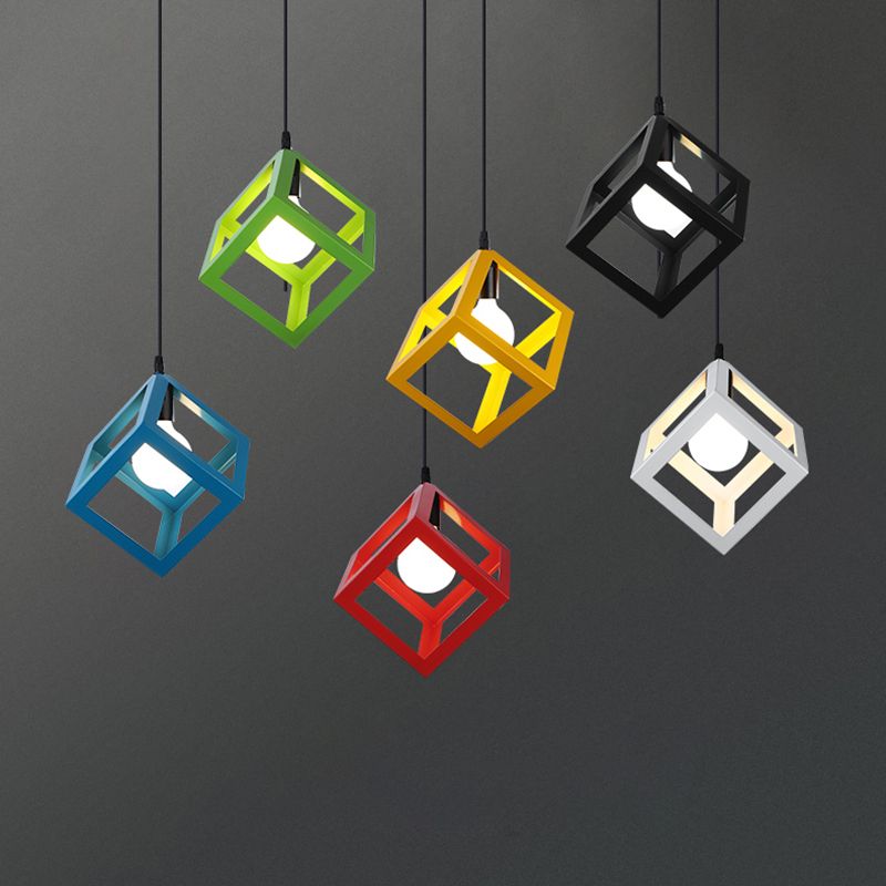 Simple Iron Ceiling Light Industrial Style Geometry Colorful Pendant Lamp for Houseroom