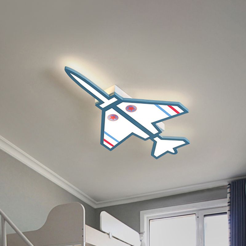 White/Blue Finish Airplane Shape Flush Lighting Cartoon LED Acrylic Flush Mounted Lamp Fixture for Kids Bedroom