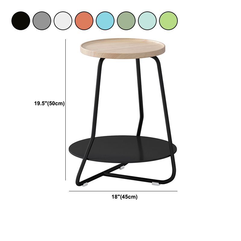 Scandinavian Wood Round Top Side Table 19.6-inch Iron Cross Legs End Table with Shelf