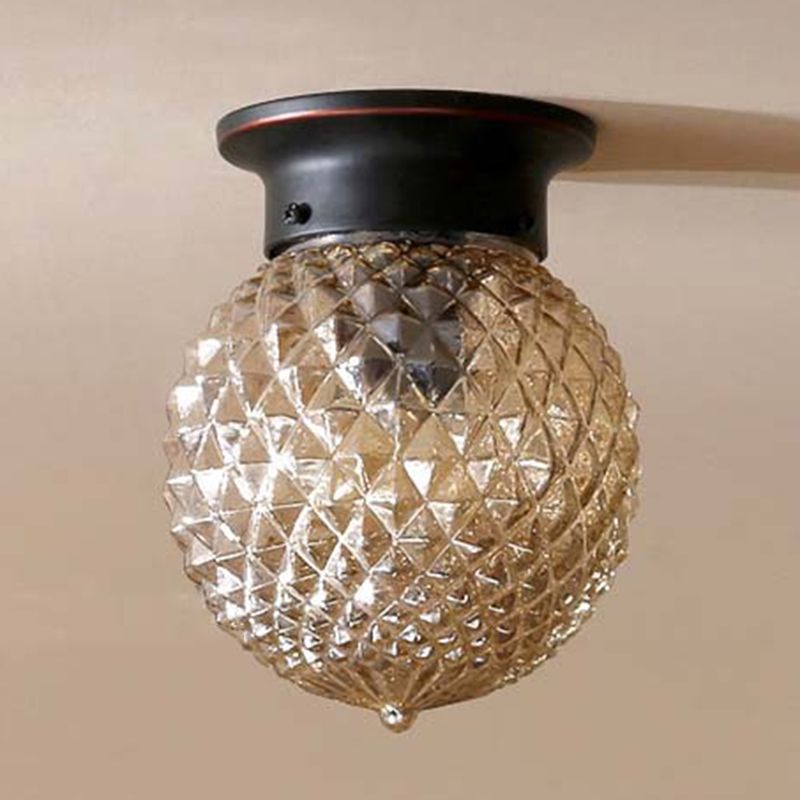 Glass Round Semi Flush Ceiling Light Vintage Aisle Ceiling Mounted Light
