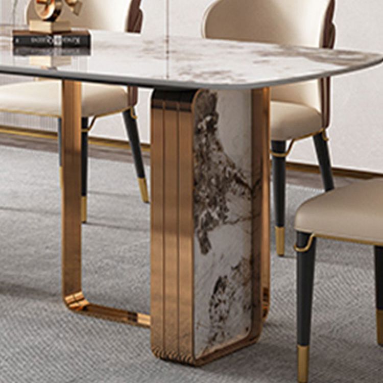 Modern Rectangle Shape Sintered Stone Top Dining Set White Kitchen Dining Set with Double Pedestal