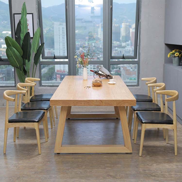 Modern Double Pedestal Dining Table Wood Table for Kitchen Dining Room