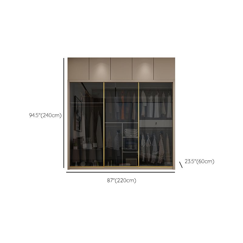 Glass and Wood Wardrobe Cabinet Sliding Wardrobe Armoire without Light