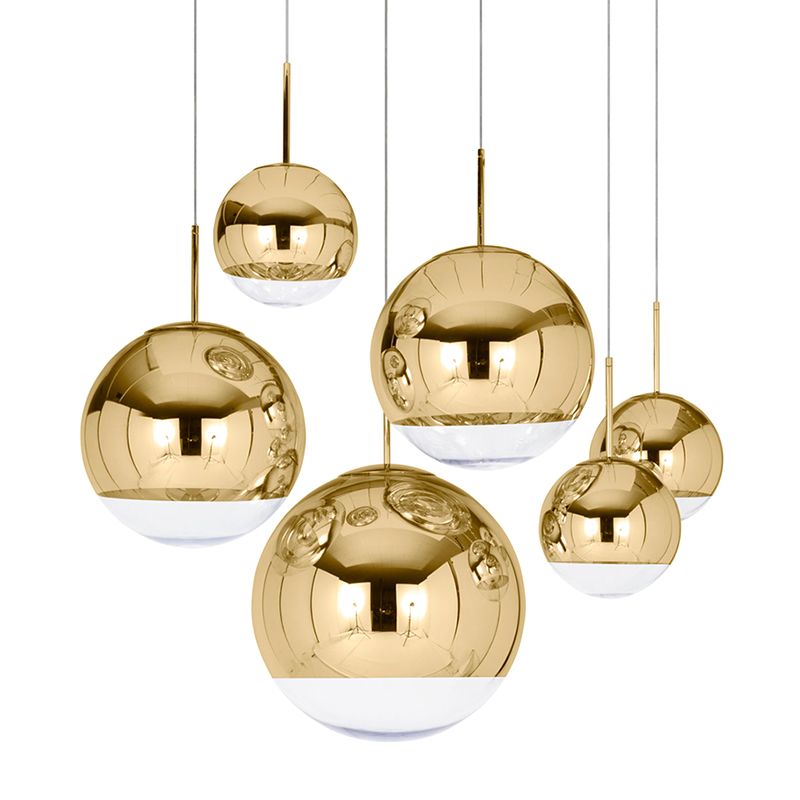 Electroplated Mirror Glass Globe Pendant Lamp Modern Simplicity Style Single Bulb Hanging Light with Adjustable Suspension Wire