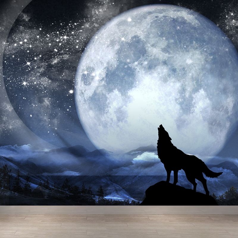 Contemporary Style Luna-Glob Mural Wallpaper Soft Color Outer Space Wall Covering