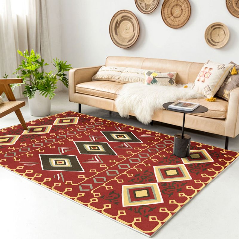 Traditional Multi-Color Patterned Rug Polyester Boho Chic Rug Non-Slip Machine Washable Stain Resistant Area Carpet for Home